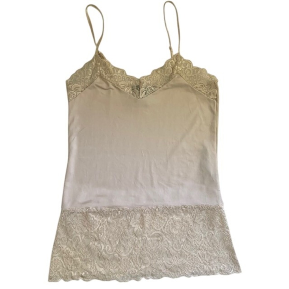 Lace Cami Top S Y2K Fairy Coquette Romantic Dramatic Double Lace Trim Nude Beige